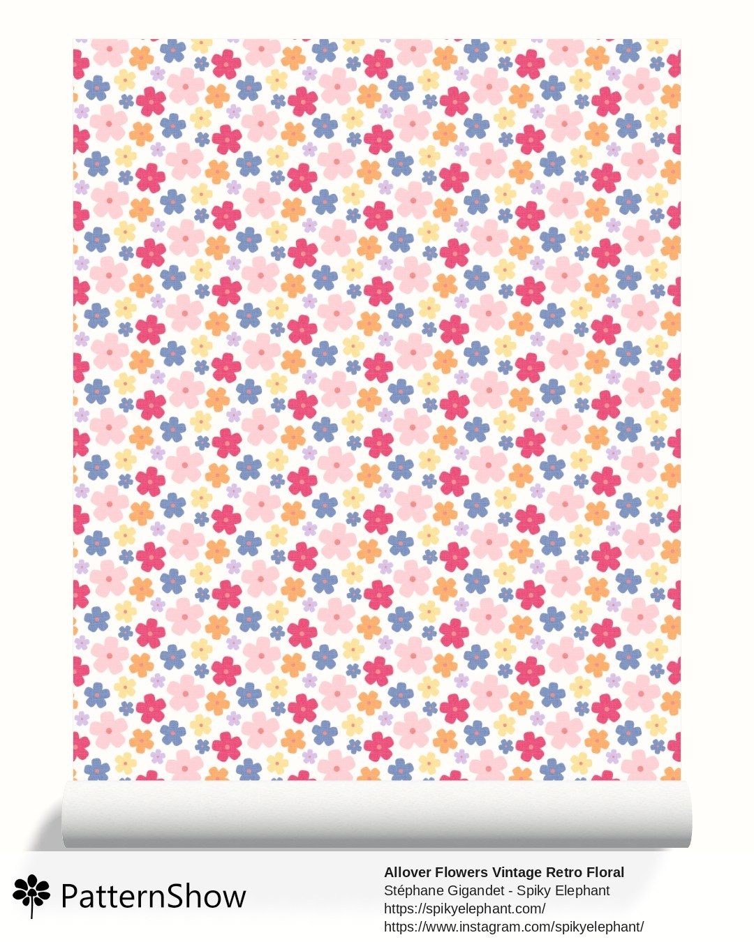 Allover Flowers Vintage Retro Floral wallpaper - Pastel Blue Pink Yellow Baby Nursery