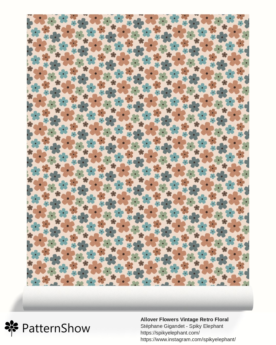 Allover Flowers Vintage Retro Floral wallpaper - Vintage Cozy Garden Blue Green Brown