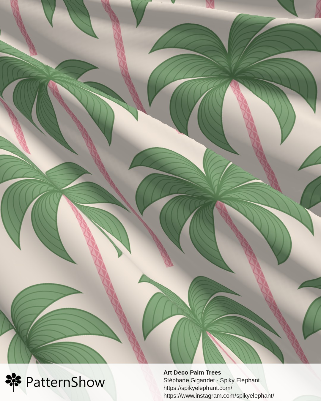 Art Deco Palm Trees - Preppy Pink Blush Tropical Green Rose Cream
