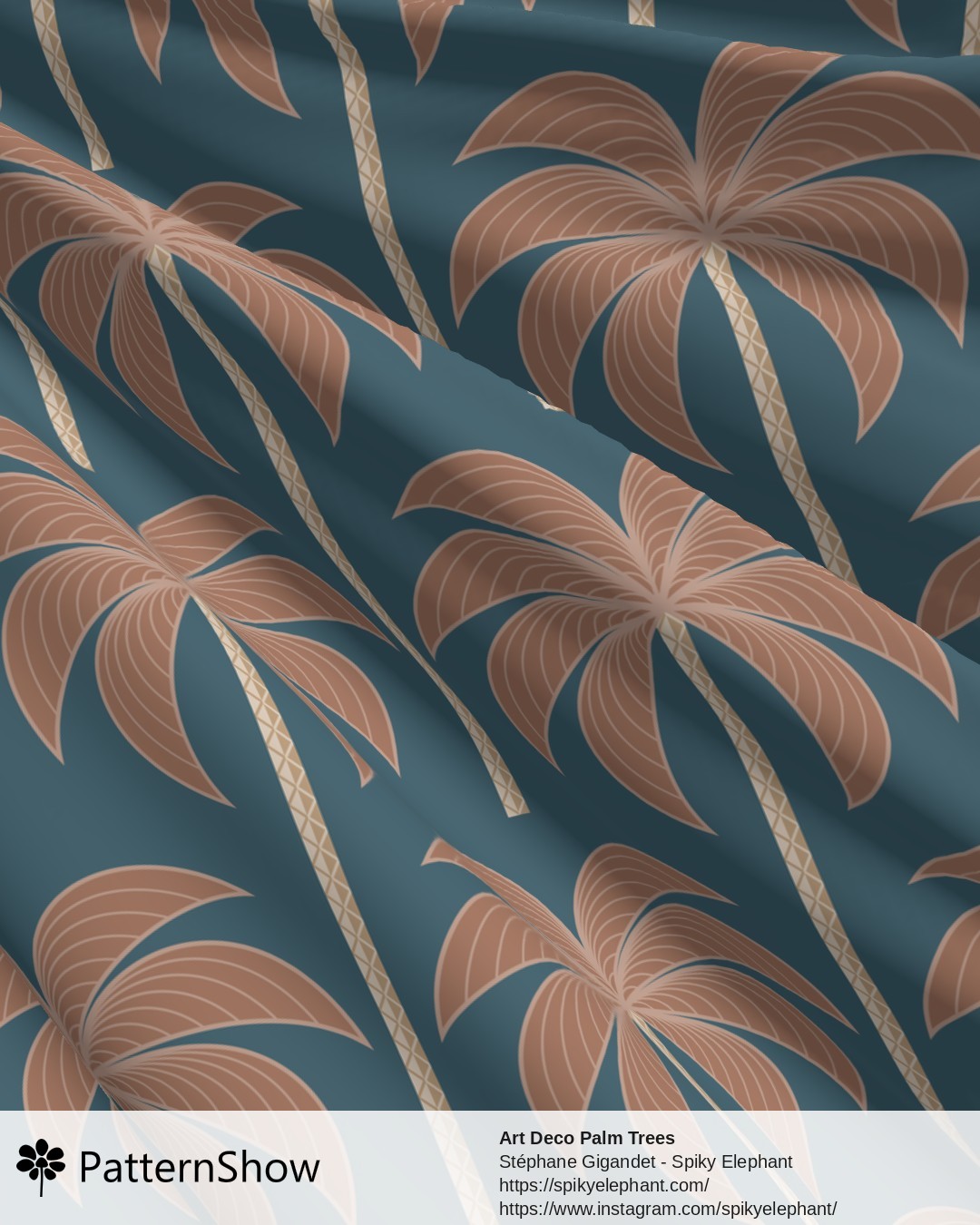 Art Deco Palm Trees - Mocha Mousse Brown Tapestry Blue Beige