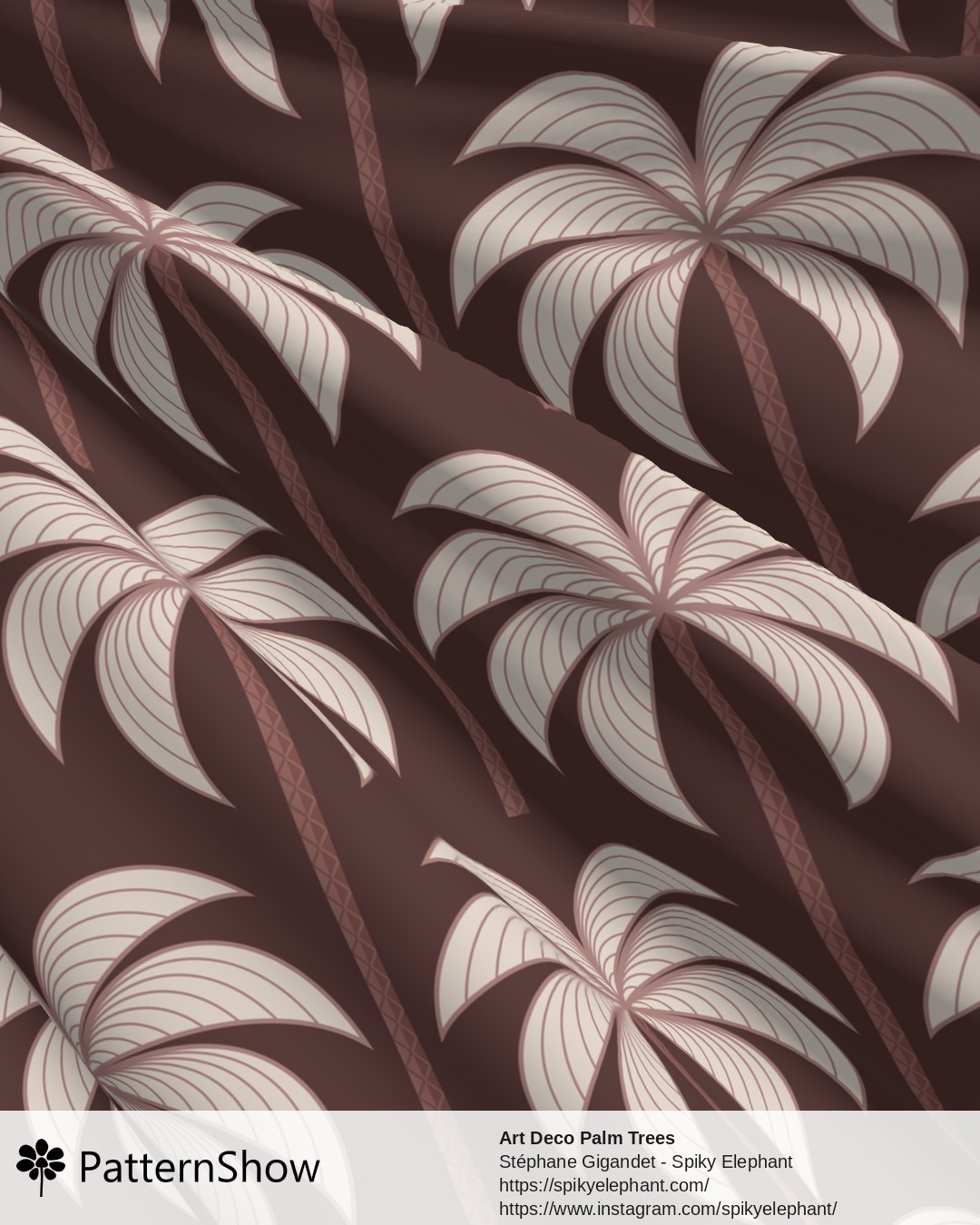 Art Deco Palm Trees - Moody Ivory Cream Dusty Pink Maroon Brown