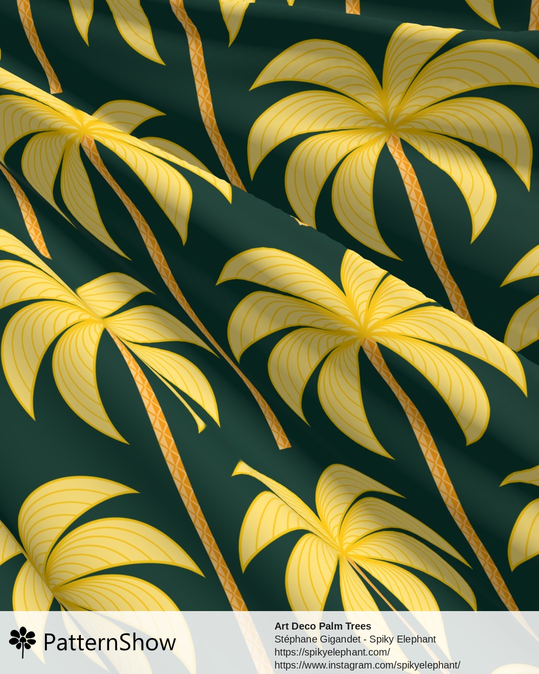 Art Deco Palm Trees - Yellow Gold Dark Forest Emerald Green