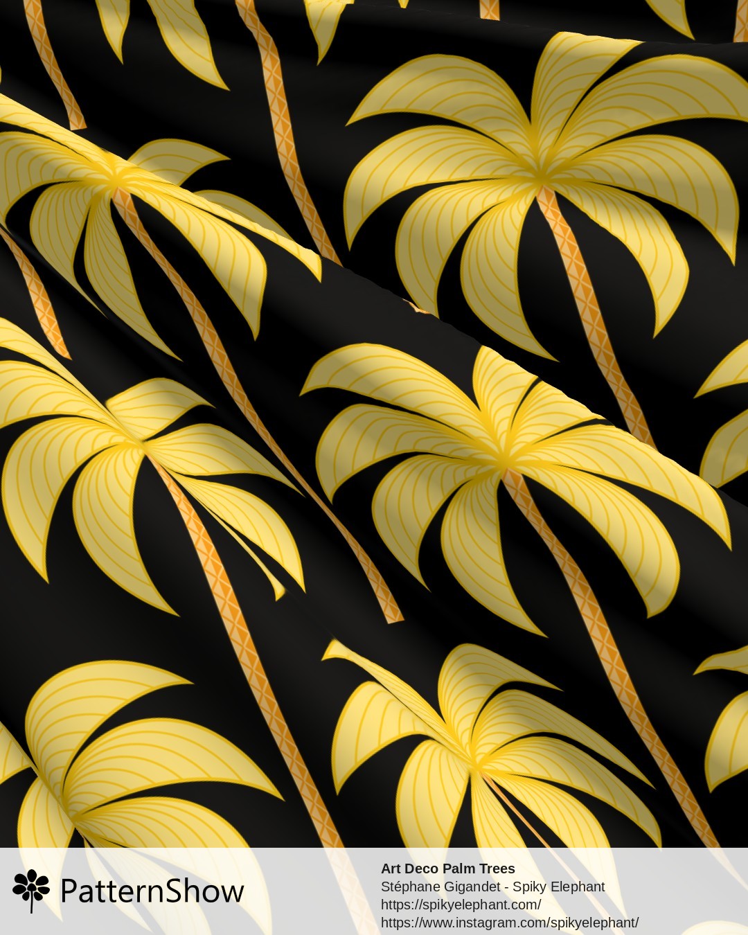 Art Deco Palm Trees - Bright Golden Yellow Gold Black