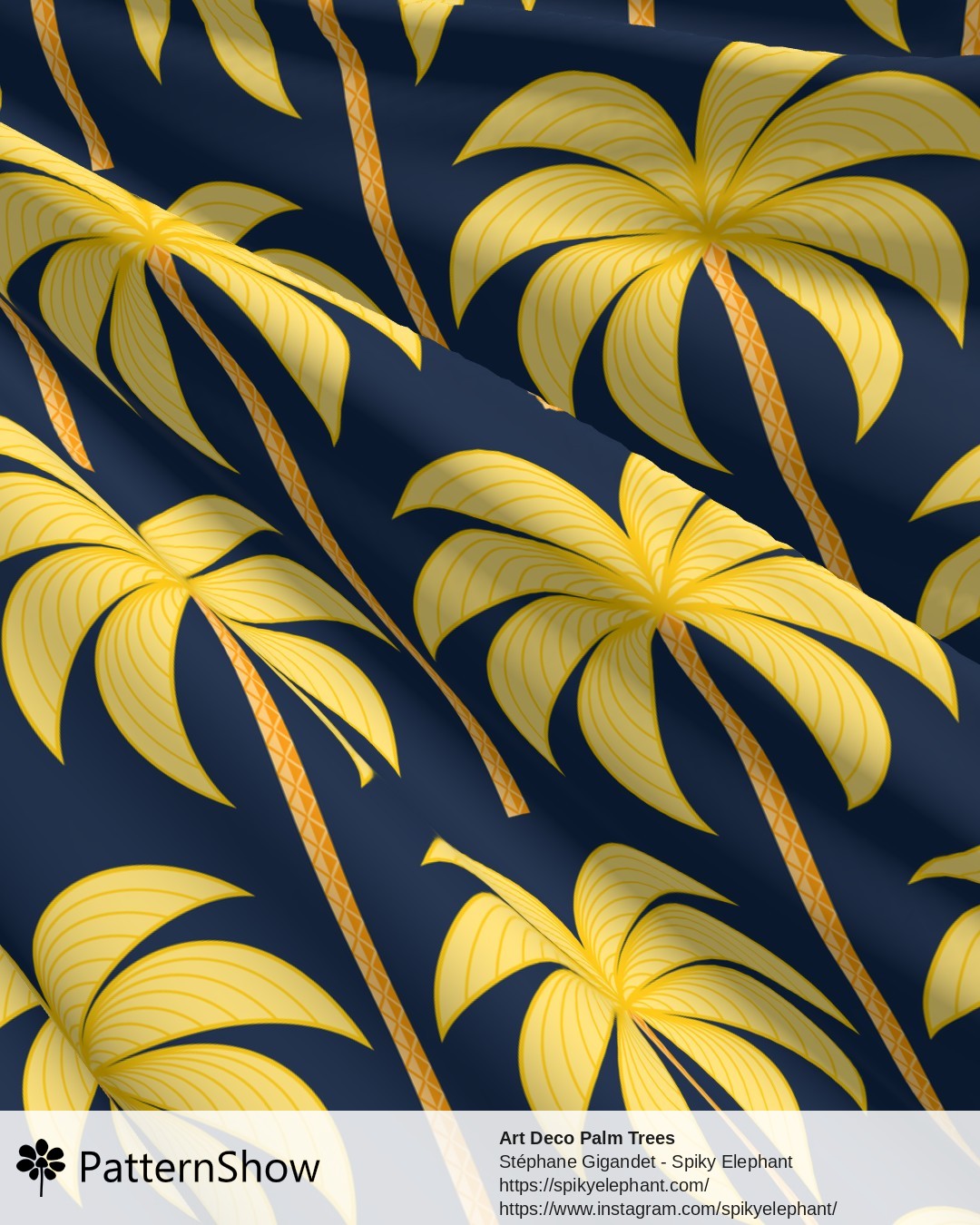 Art Deco Palm Trees - Yellow Gold Dark Aegean Blue Navy Indigo