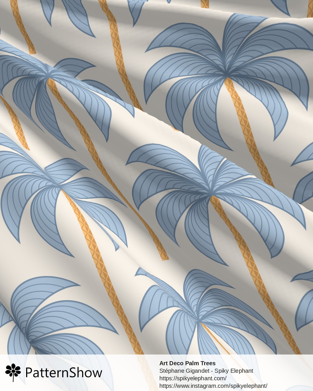 Art Deco Palm Trees - Coastal Dusty Blue Brown Gold Beige Cream