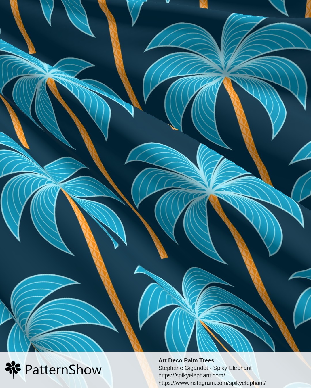 Art Deco Palm Trees - Olympic Blue Cyan Indigo Dark Prussian