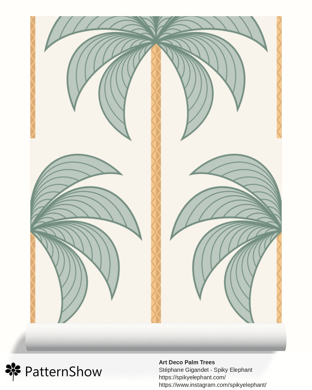 Art Deco Palm Trees wallpaper - Tropical Sage Green Mint Pastel Beige Cream