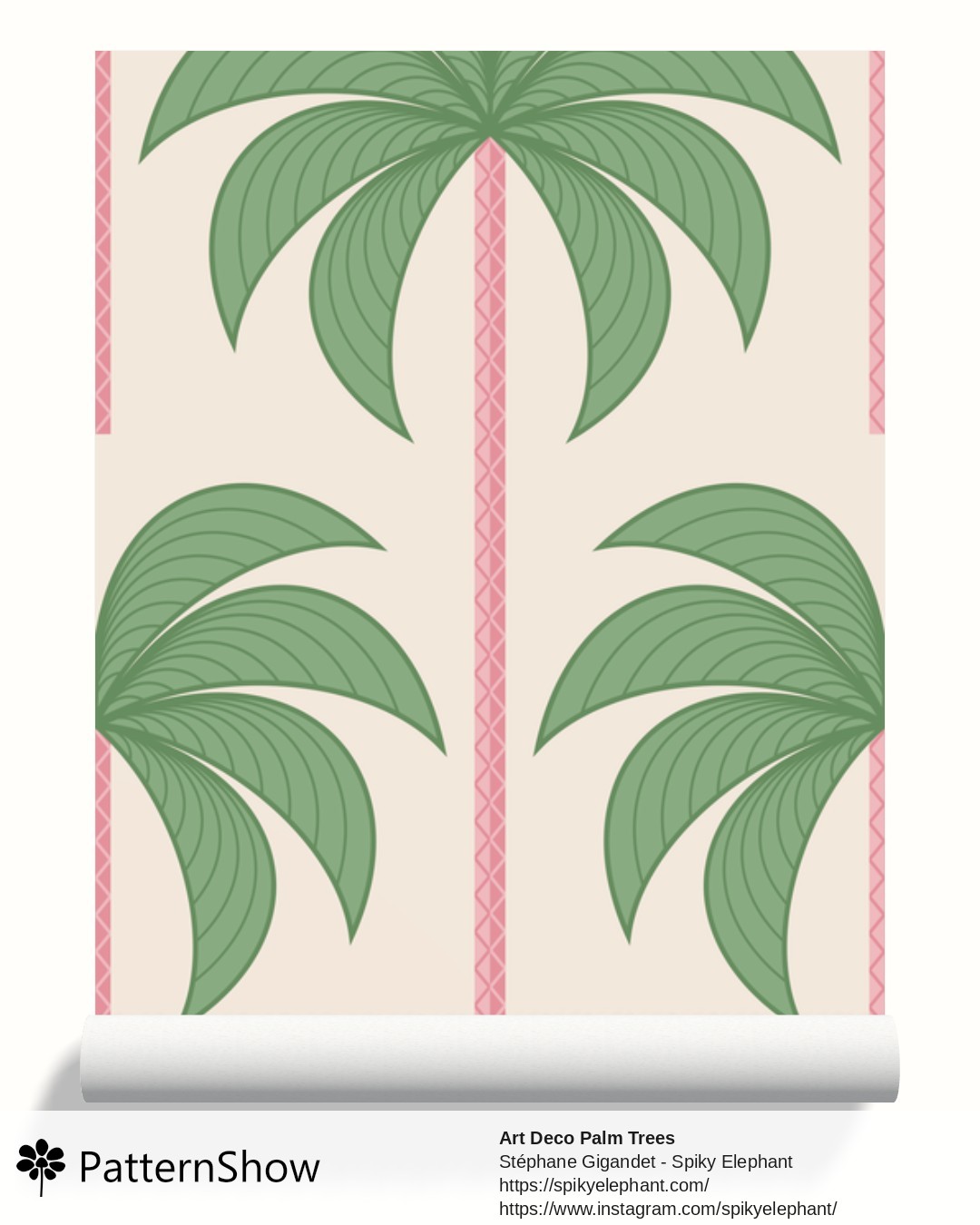 Art Deco Palm Trees wallpaper - Preppy Pink Blush Tropical Green Rose Cream