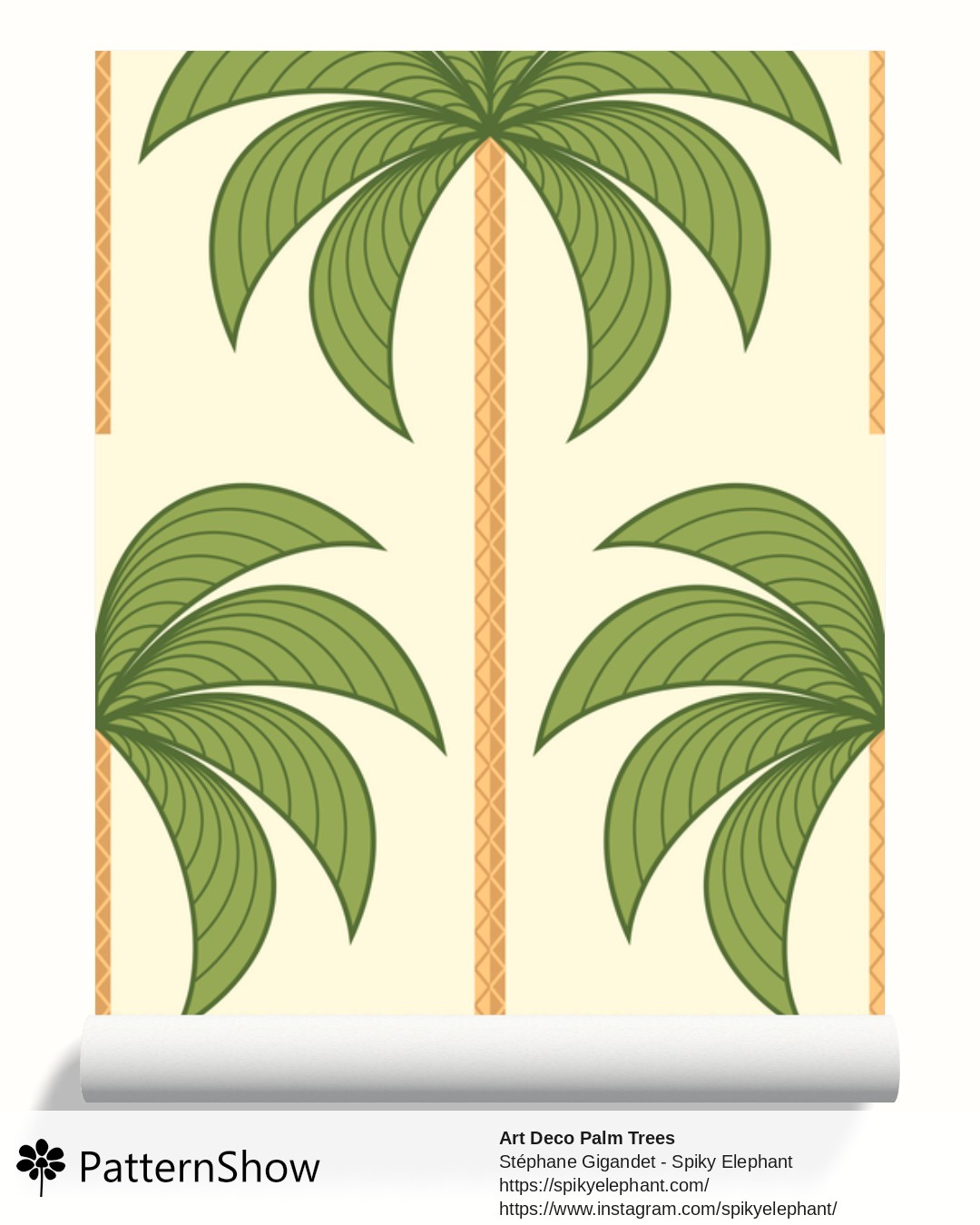 Art Deco Palm Trees wallpaper - Oasis Khaki Green Orange Cream White