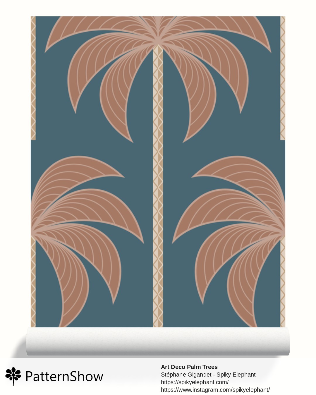Art Deco Palm Trees wallpaper - Mocha Mousse Brown Tapestry Blue Beige