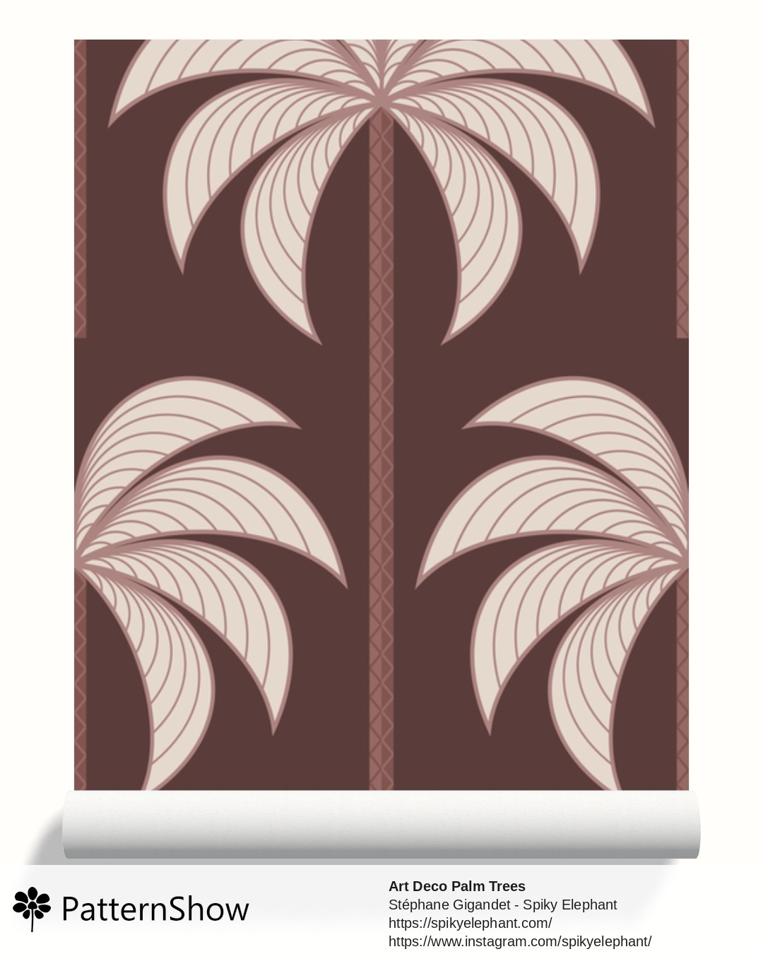 Art Deco Palm Trees wallpaper - Moody Ivory Cream Dusty Pink Maroon Brown
