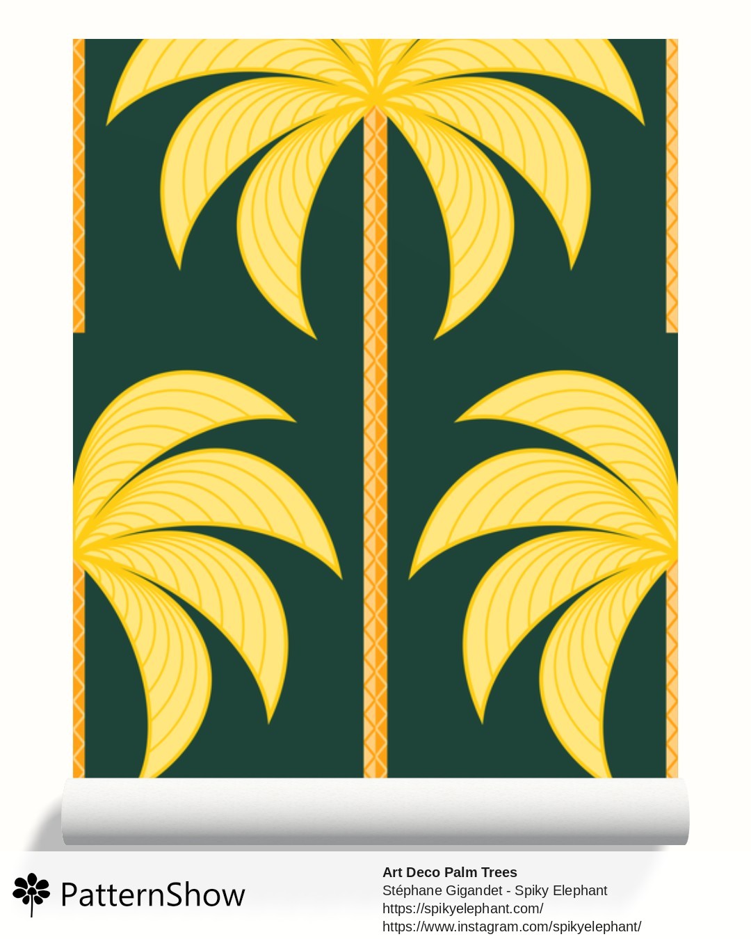 Art Deco Palm Trees wallpaper - Yellow Gold Dark Forest Emerald Green