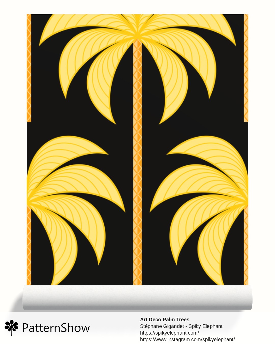 Art Deco Palm Trees wallpaper - Bright Golden Yellow Gold Black