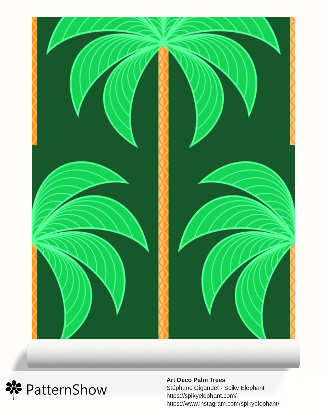Art Deco Palm Trees wallpaper - Bright Fun Forest Emerald Green Orange