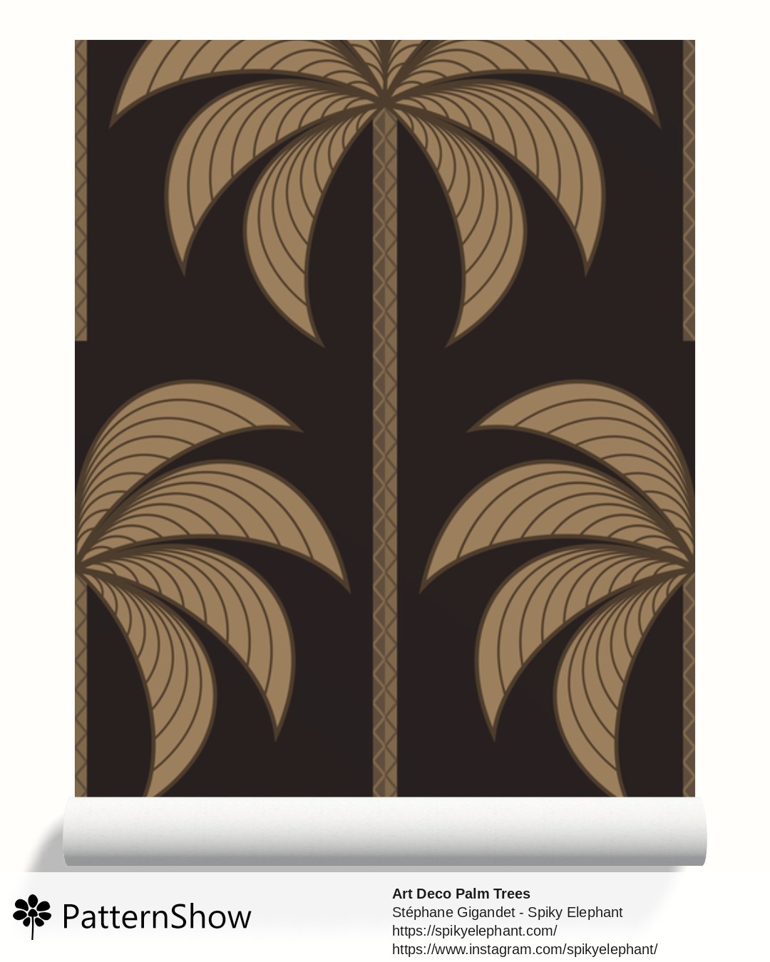 Art Deco Palm Trees wallpaper - Luxury Black Gold Moody Dark Golden Brown