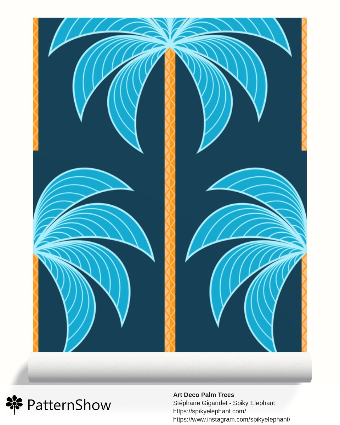 Art Deco Palm Trees wallpaper - Olympic Blue Cyan Indigo Dark Prussian