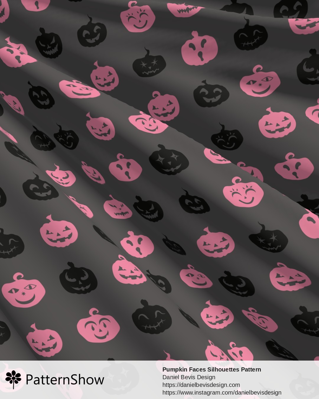 Pumpkin Faces Silhouettes Pattern - Raspberry Pink, Mouse Grey and Black