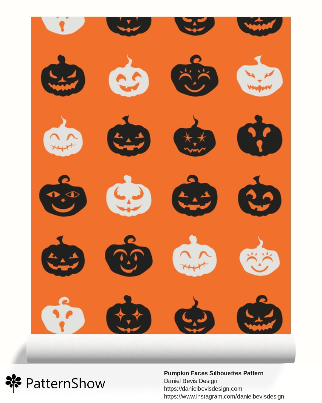 Pumpkin Faces Silhouettes Pattern wallpaper - Pumpkin Orange, Black and White