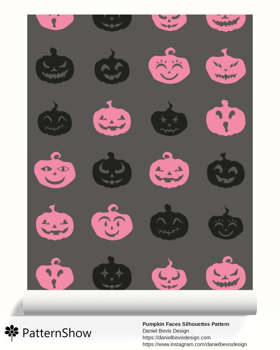 Pumpkin Faces Silhouettes Pattern wallpaper - Raspberry Pink, Mouse Grey and Black
