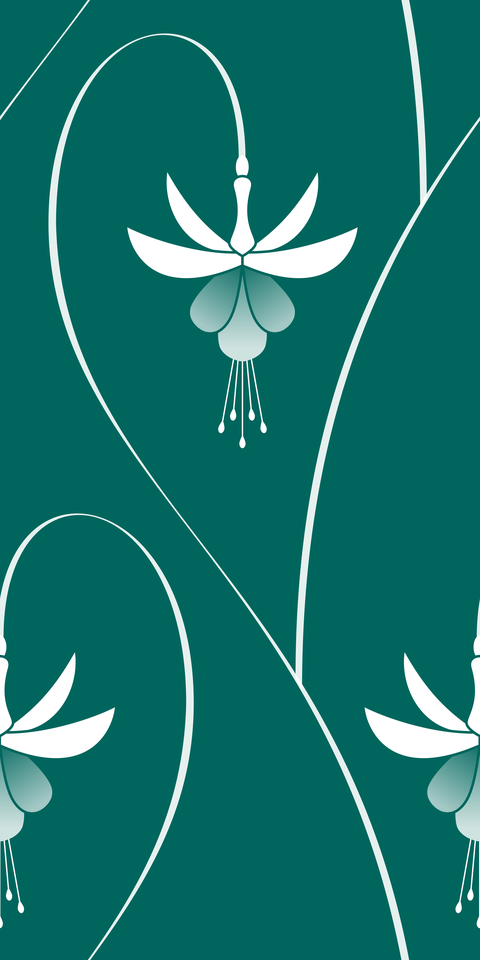 Teal Blue Green - White Flowers