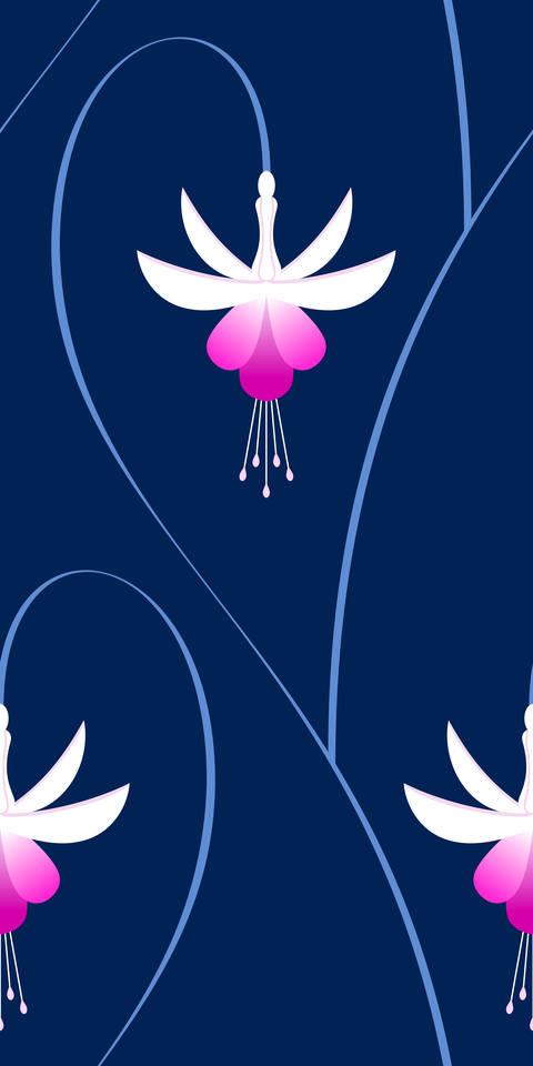 Navy Blue - White Purple Pink Flowers