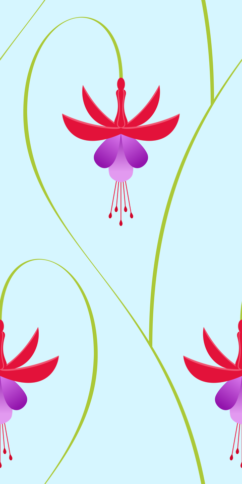 Light Blue - Red Purple Flowers
