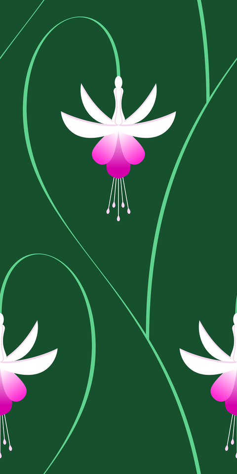 Dark Green - White Purple Pink Flowers