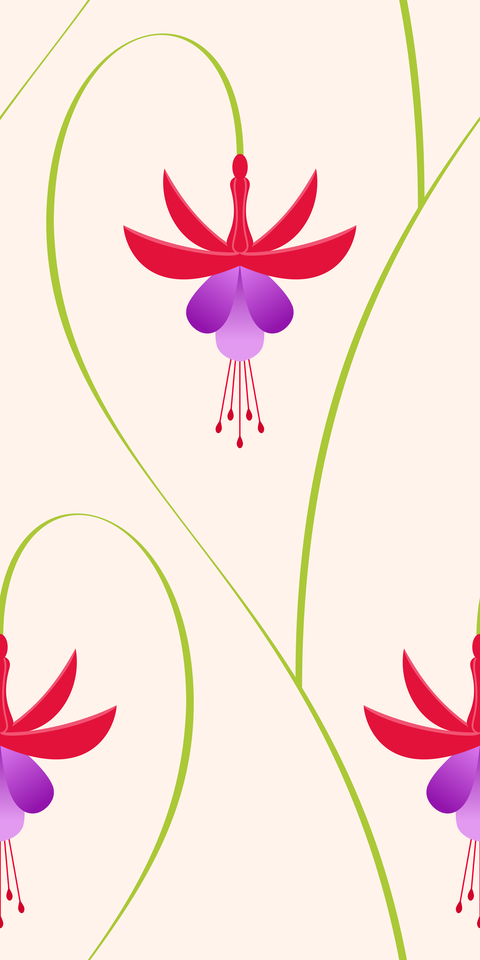 Soft Peach Cream - Red Purple Flowers