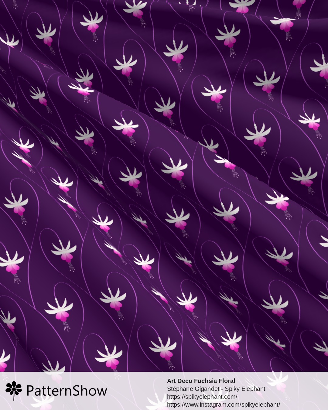 Art Deco Fuchsia Floral - Dark Violet - White Purple Pink Flowers