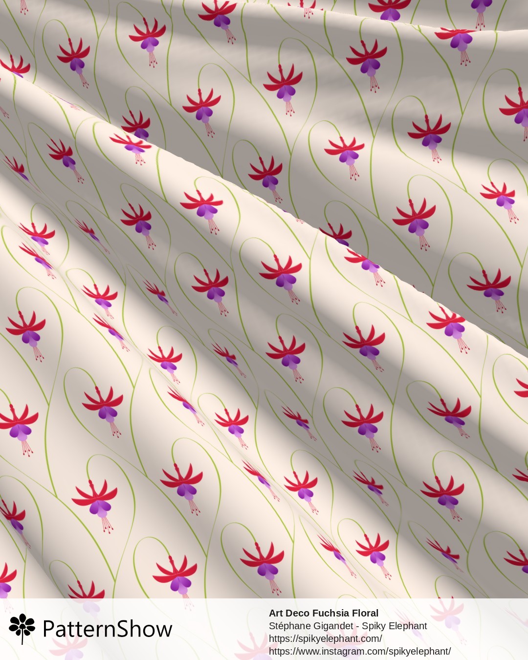 Art Deco Fuchsia Floral - Soft Peach Cream - Red Purple Flowers