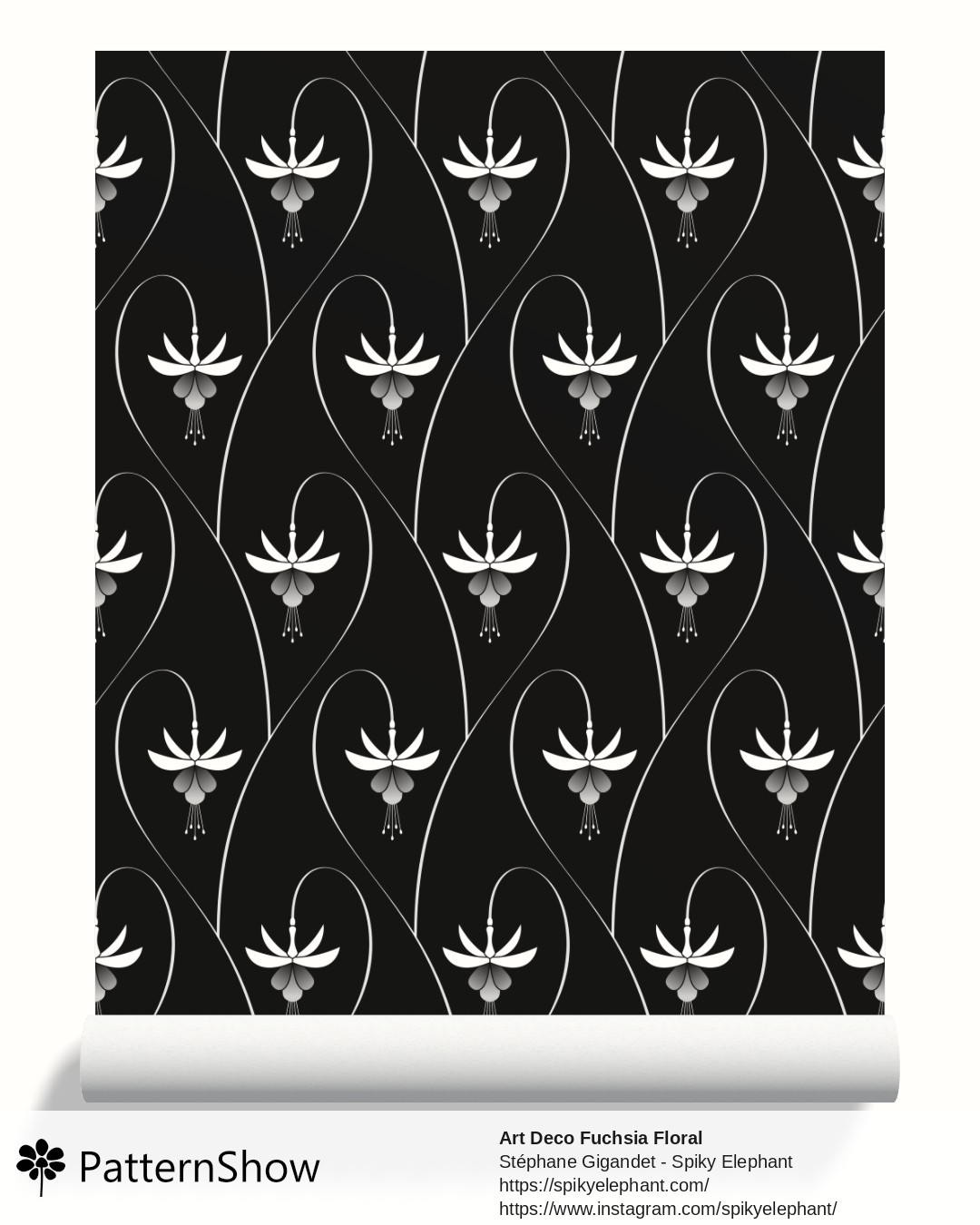 Art Deco Fuchsia Floral wallpaper - White and Black - White Flowers