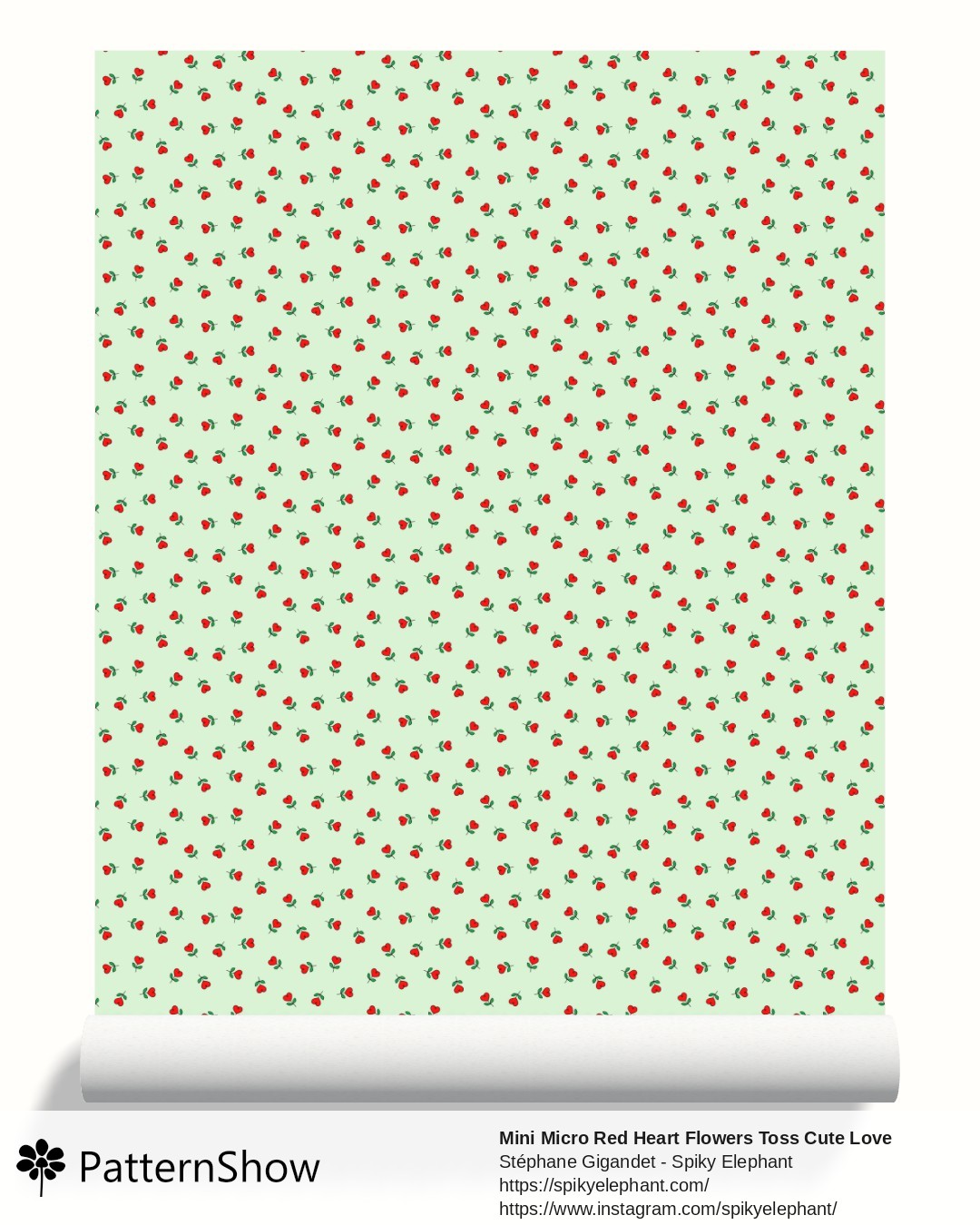 Mini Micro Red Heart Flowers Toss Cute Love Valentine Scatter wallpaper - Light Green