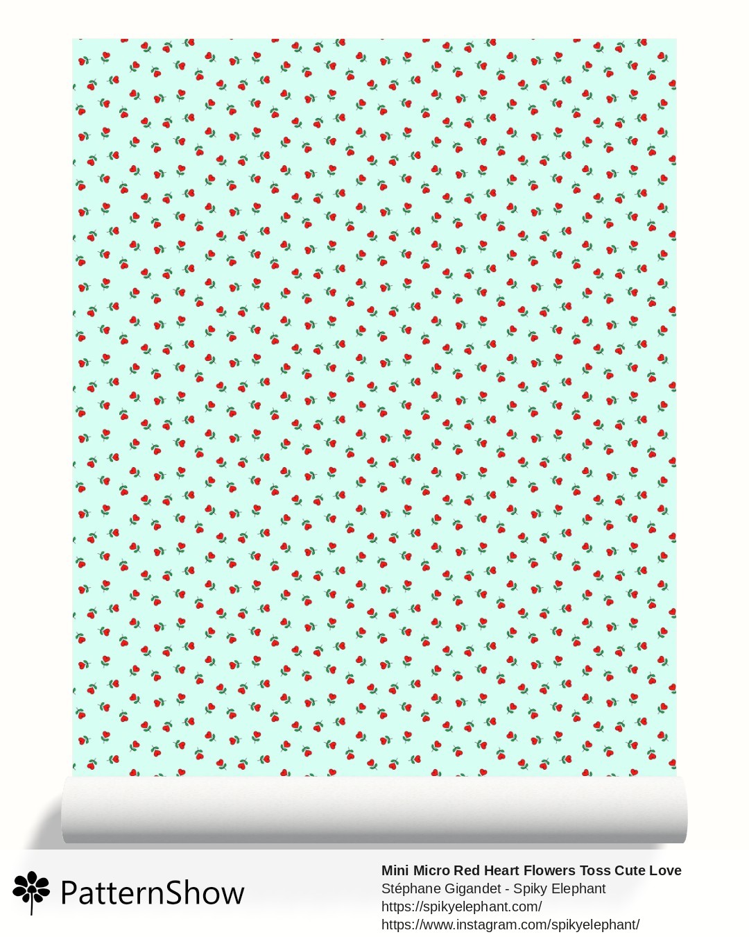 Mini Micro Red Heart Flowers Toss Cute Love Valentine Scatter wallpaper - Light Blue Green Cyan