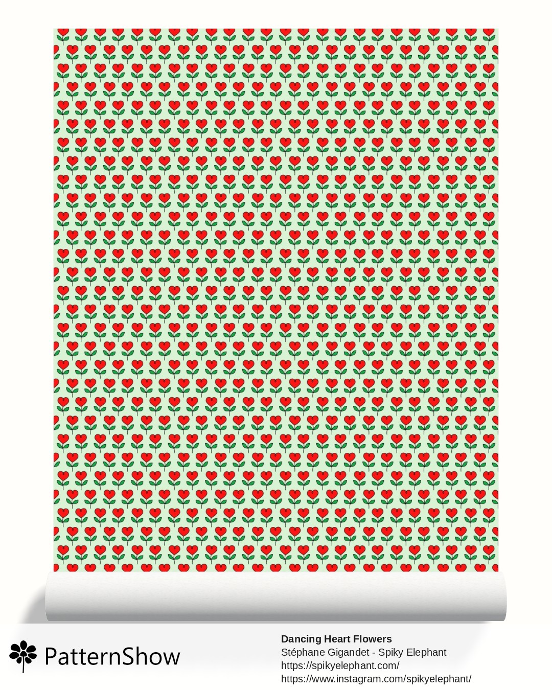 Dancing Heart Flowers wallpaper - Red Green Lime Mint