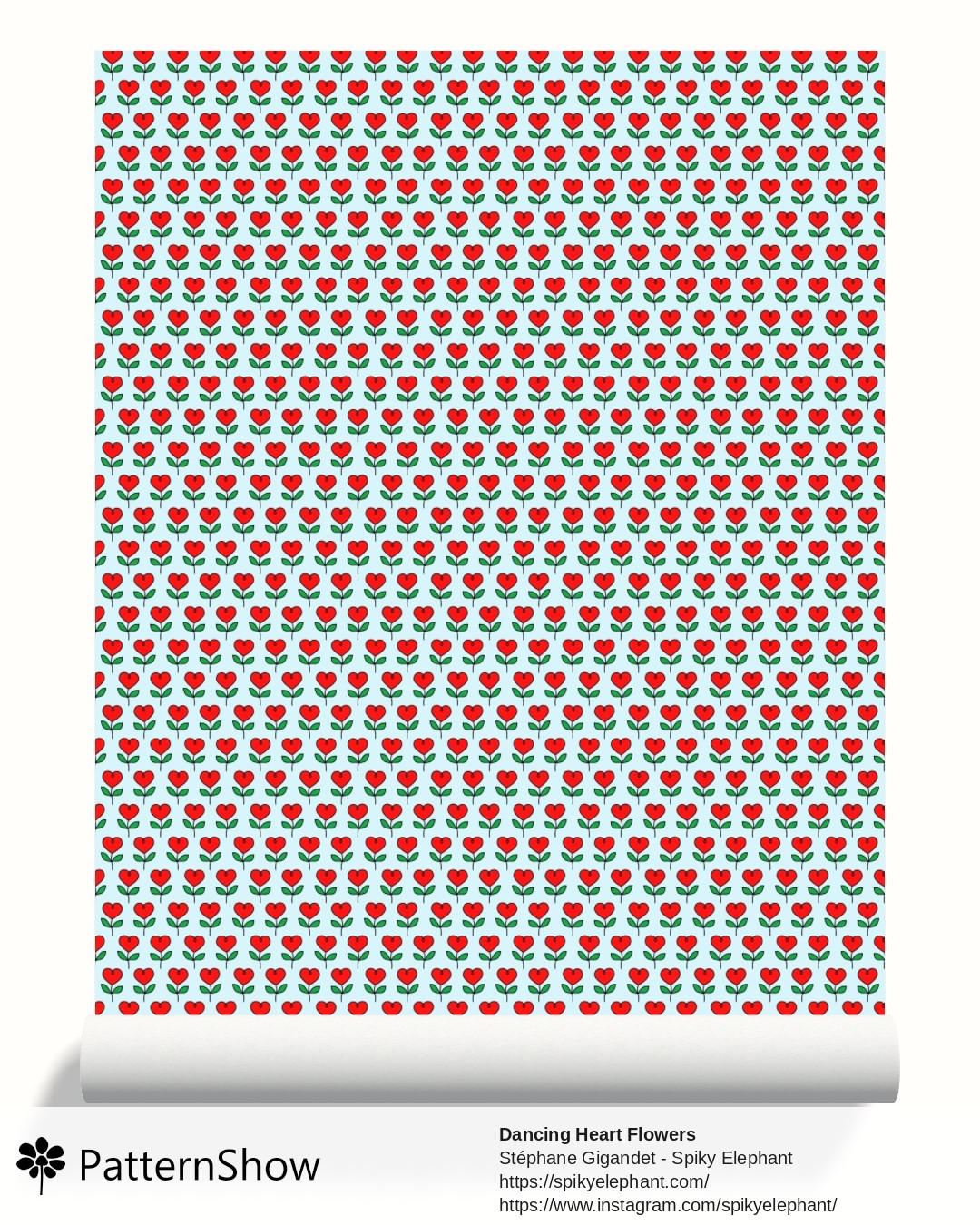Dancing Heart Flowers wallpaper - Red Green Baby Blue