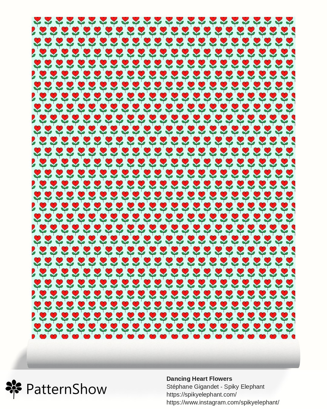 Dancing Heart Flowers wallpaper - Red Green Aqua Blue