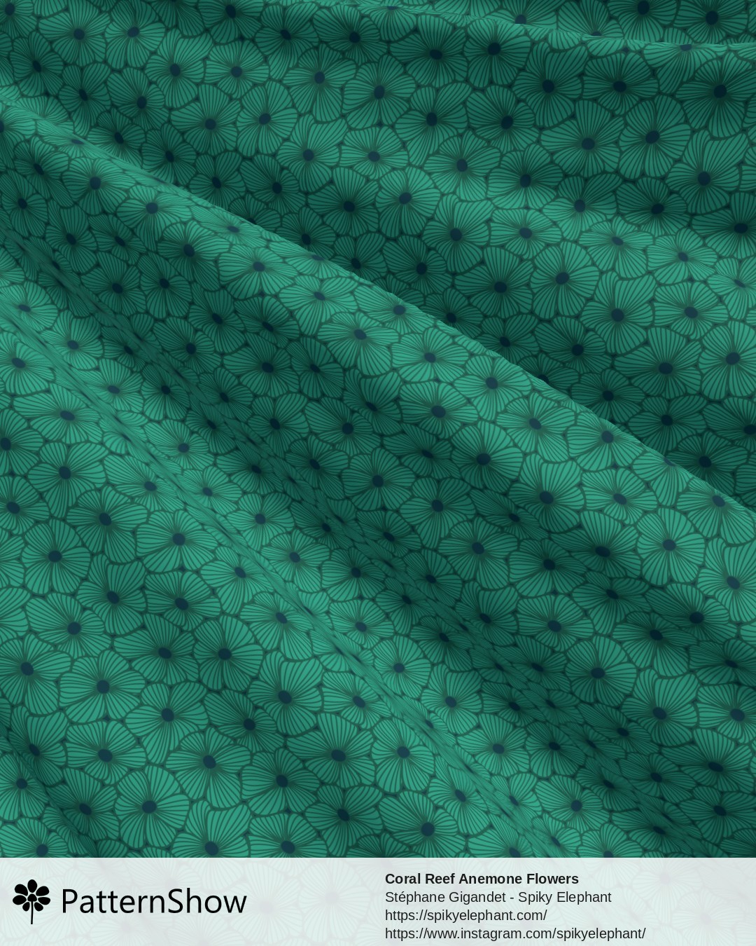 Coral Reef Anemone Flowers - Eucalyptus Green, Emerald, Blue