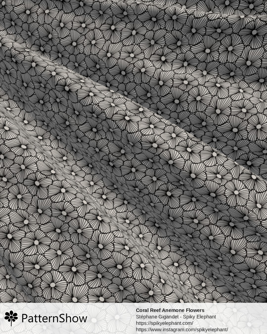 Coral Reef Anemone Flowers - Black on White