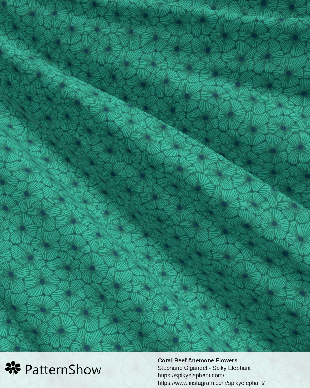 Coral Reef Anemone Flowers - Eucalyptus Green, Emerald, Blue