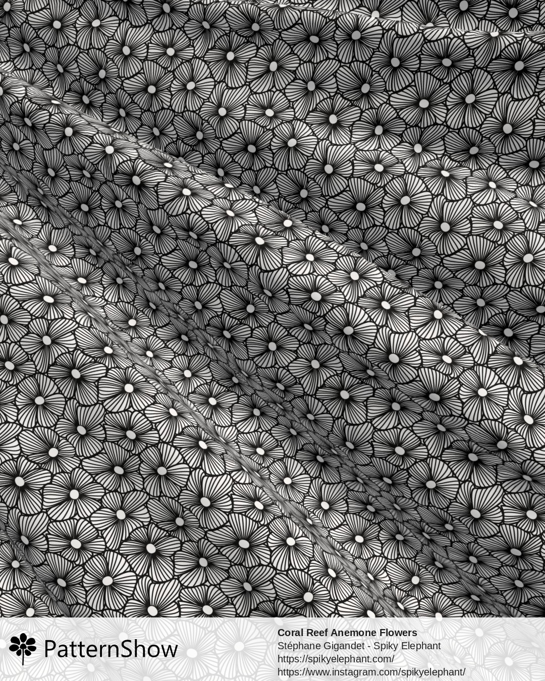 Coral Reef Anemone Flowers - Black on White