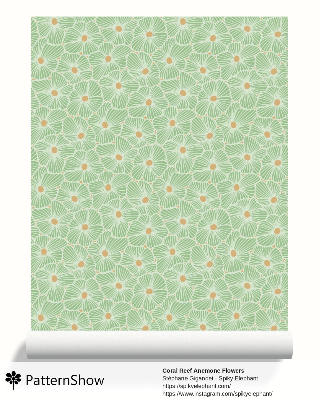 Coral Reef Anemone Flowers wallpaper - Sage Green, Mint, French Beige