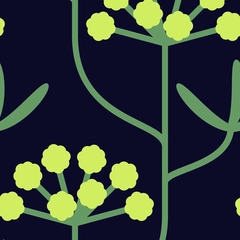 Coastal Rock Flowers - Dark Navy Blue Yellow Green