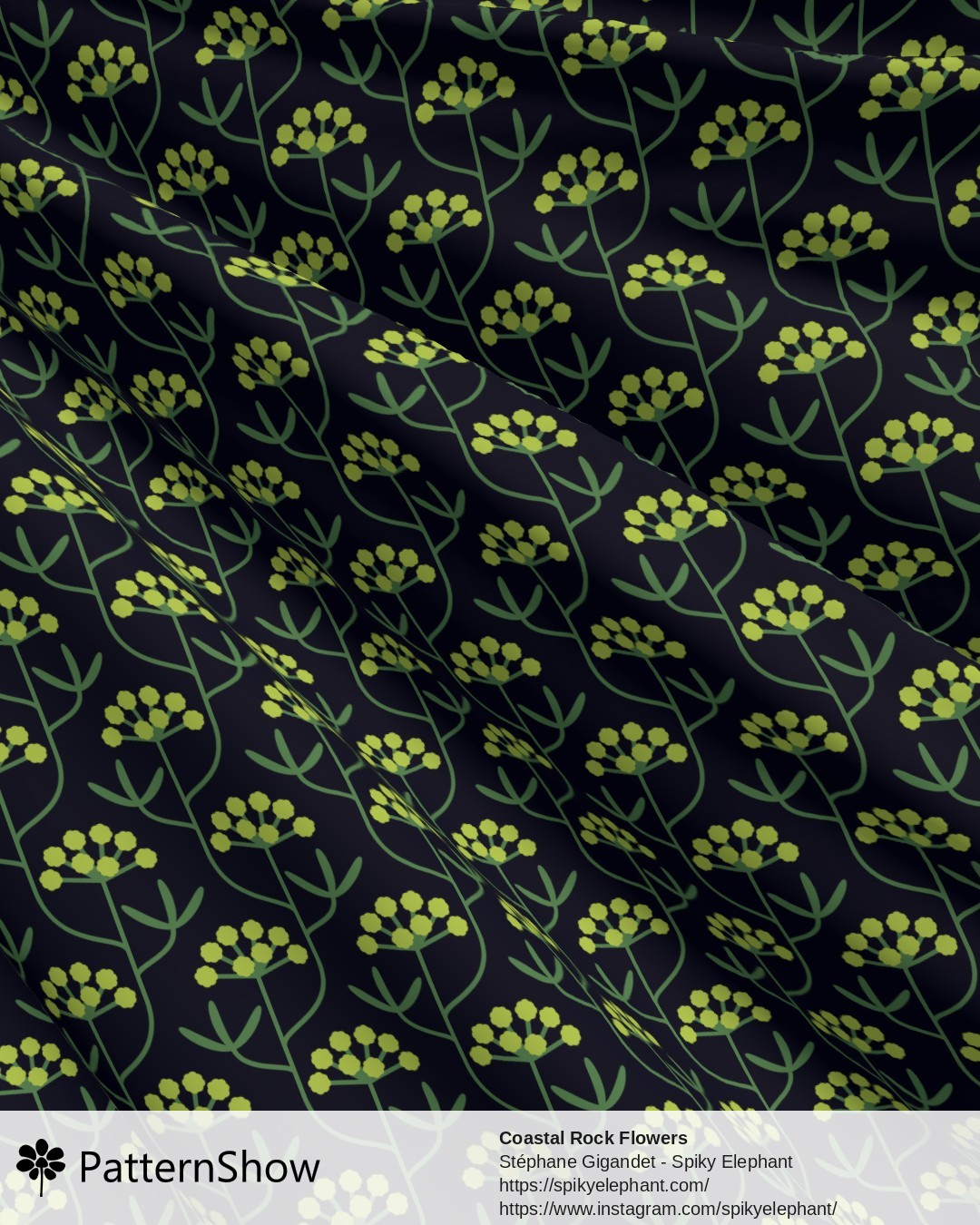 Coastal Rock Flowers - Dark Navy Blue Yellow Green