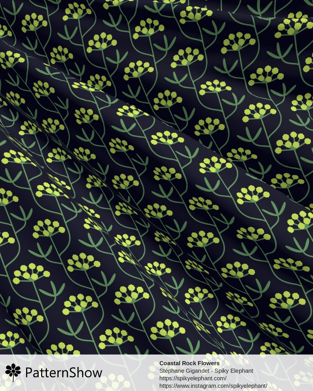 Coastal Rock Flowers - Dark Navy Blue Yellow Green