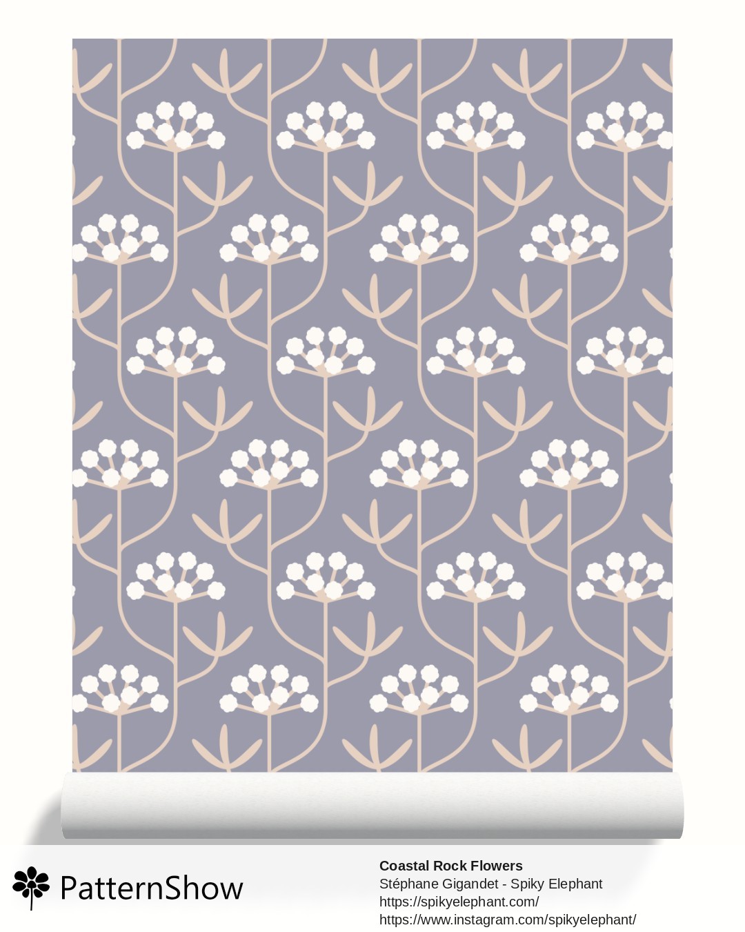 Coastal Rock Flowers wallpaper - Pale Purple Lavender Pastel Beige Tan White