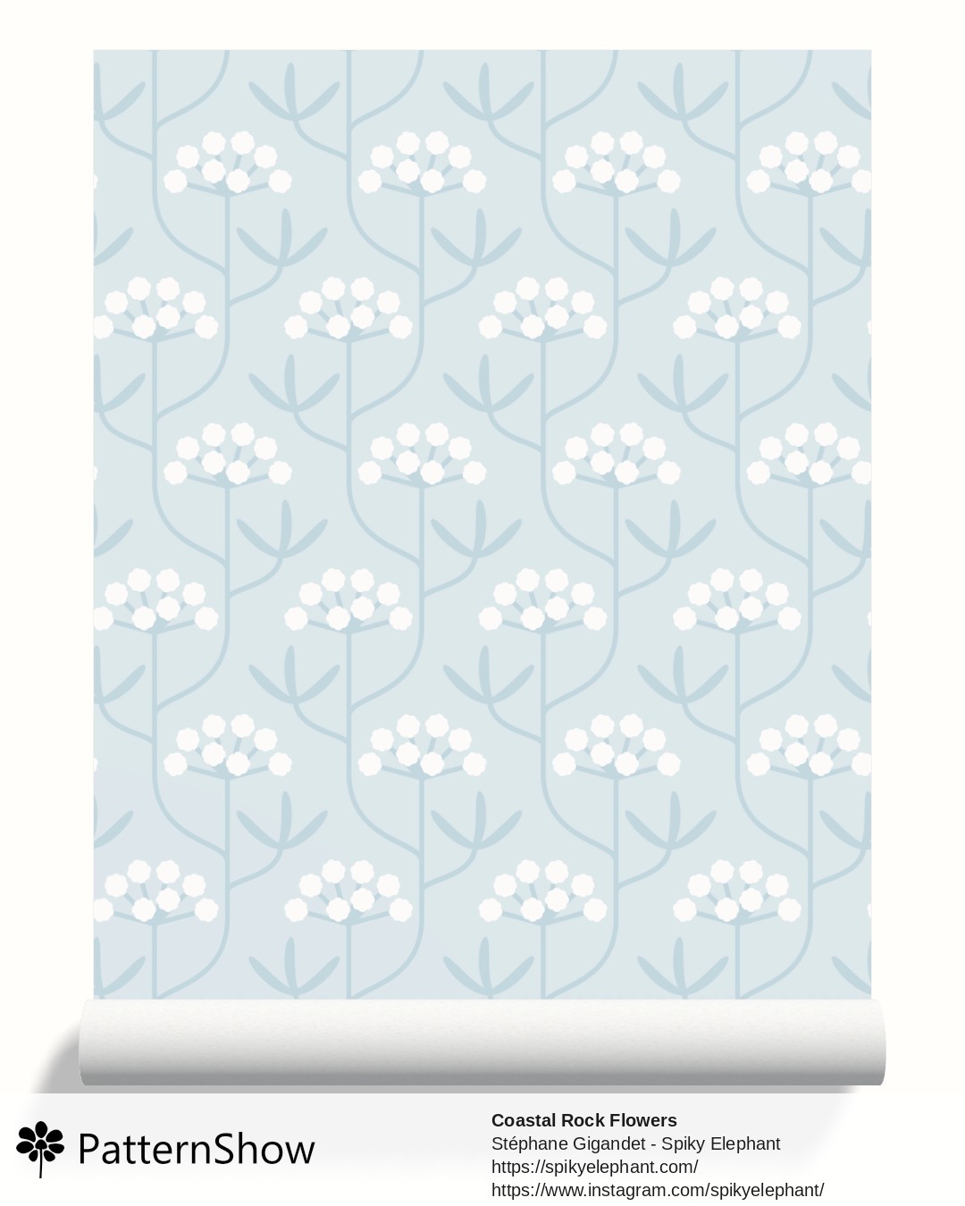 Coastal Rock Flowers wallpaper - Soft Subtle Blue Grey Tones Muted Dusty Blue White