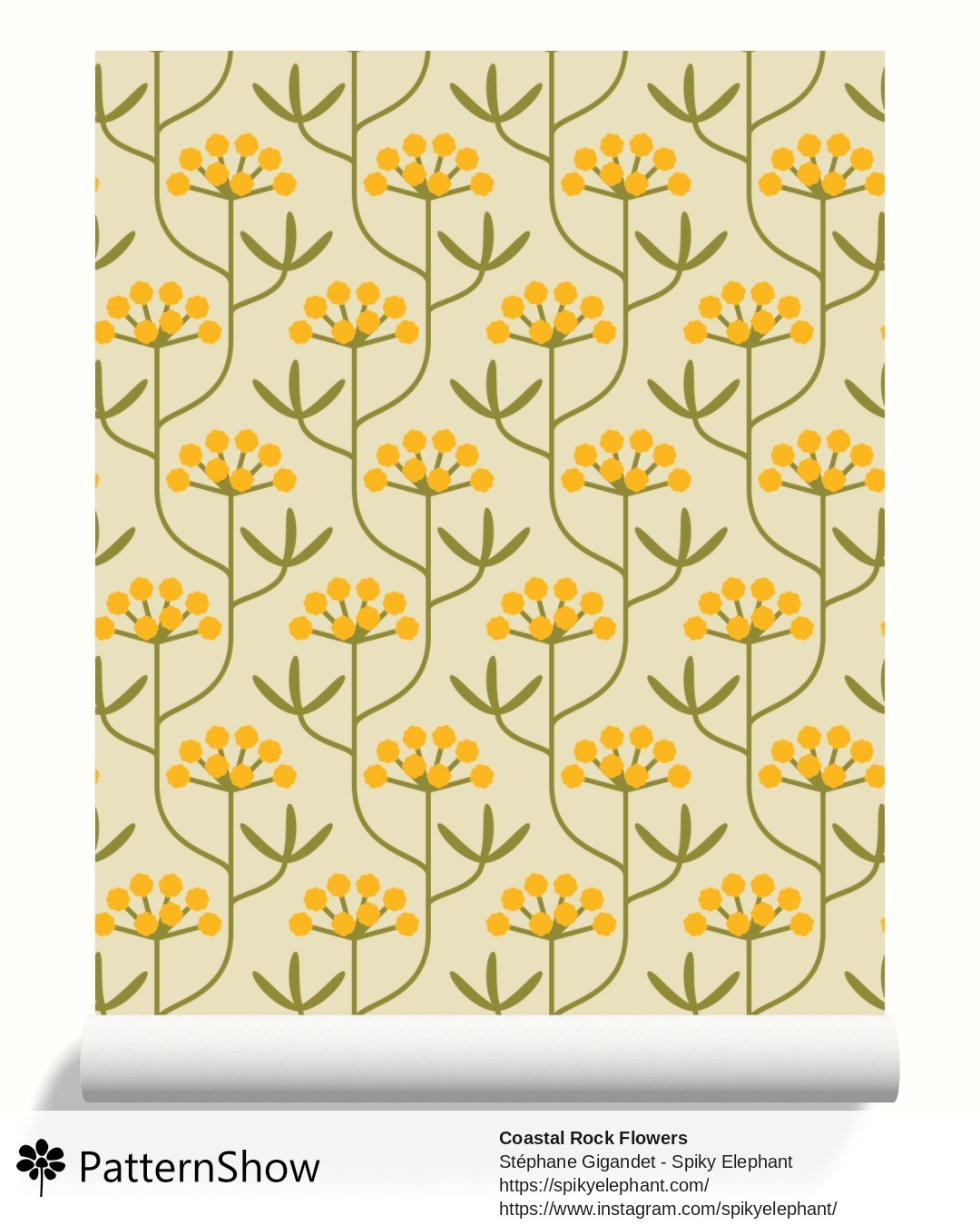 Coastal Rock Flowers wallpaper - coastal-rock-flowers.orange-yellow-olive-green-cream.3600x5400