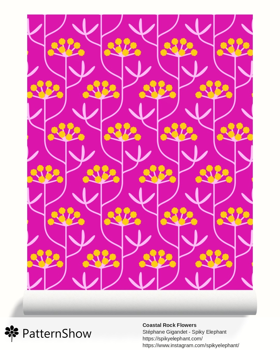 Coastal Rock Flowers wallpaper - Vibrant Dopamine Magenta Hot Pink Golden Yellow
