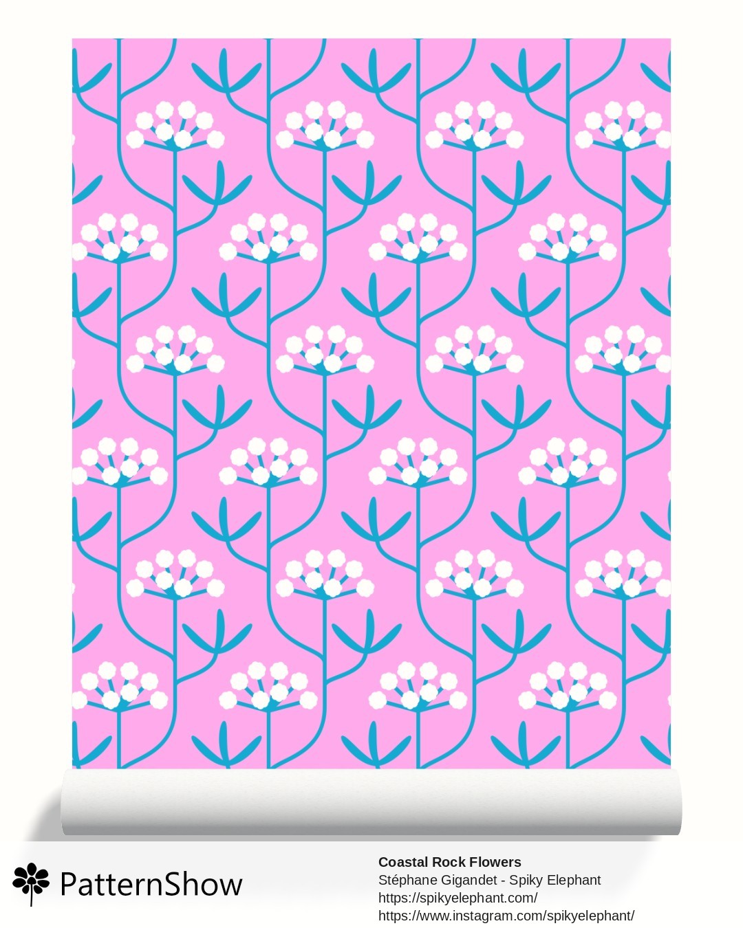 Coastal Rock Flowers wallpaper - Preppy Shabby Chic Feminine Pink Blue Teal White
