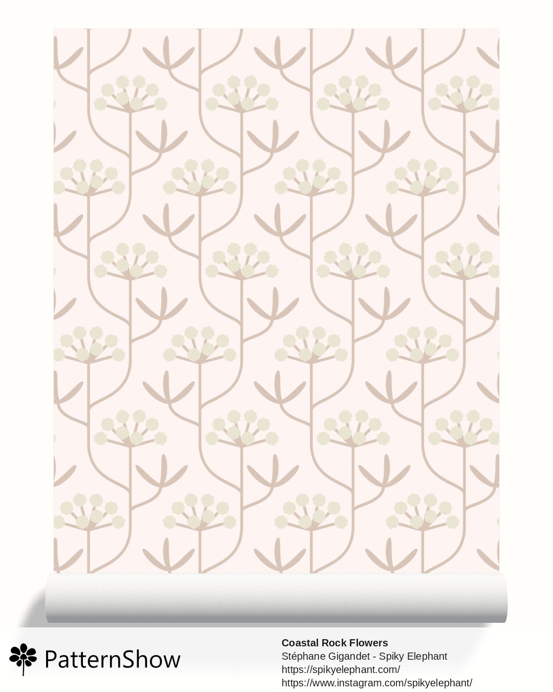 Coastal Rock Flowers wallpaper - Off White Cream Light Neutral Brown Tan Earth Tones